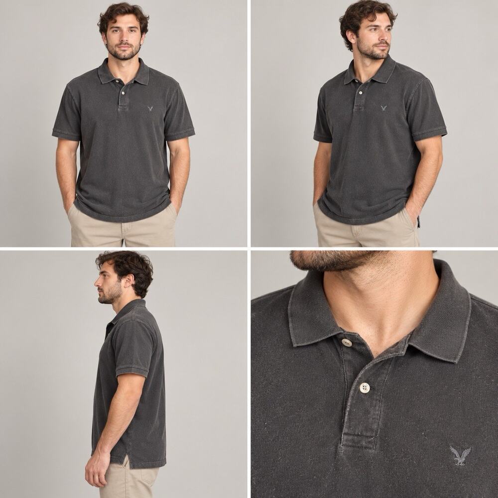 American Eagle Super Soft Polo Shirt Mens XXL Black Standard Fit Short Sleeve